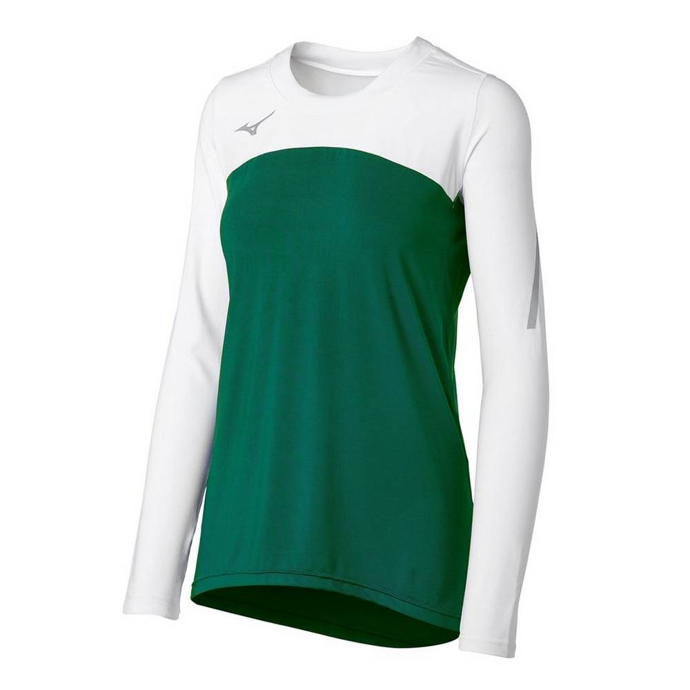 Womens Mizuno Techno VII Long Sleeve Volleyball Jersey Green/White Philippines (HJZMDP021)